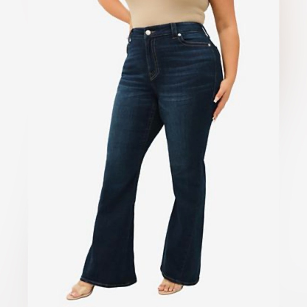 High-Rise Dark Blue Flare Jeans for Women